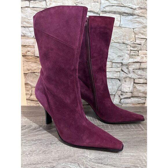 New Vintage Y2K Kenneth Cole New York Purple Suede Heeled Boots Size 10 with Box - Picture 1 of 12